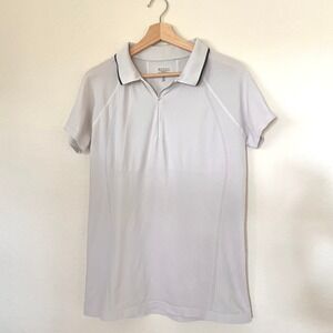 Athleta Momentum Polo Shirt Womens XL Gray White Quarter Zip Golf Tennis 556401